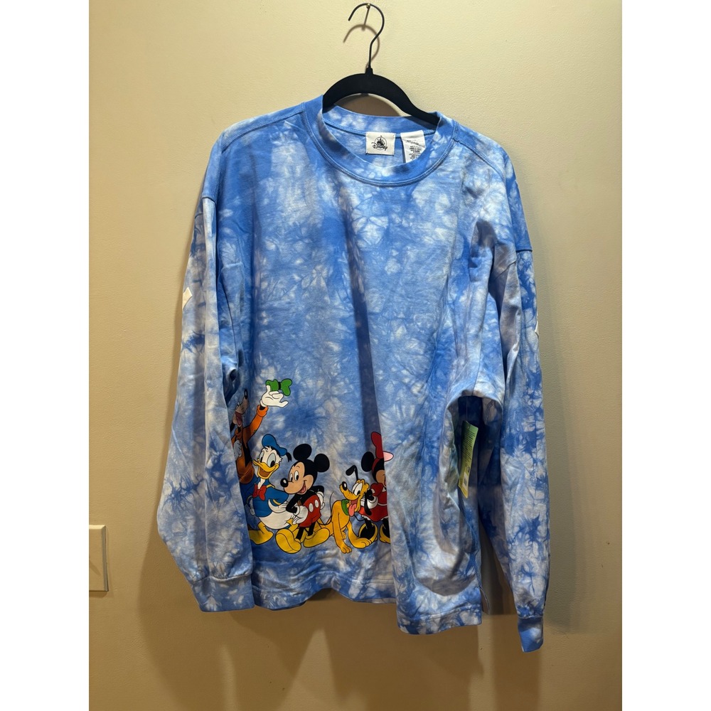 NWT Disney World Blue Tie Dye Long Sleeve Mickey & Friends Celebration‎ Crew L